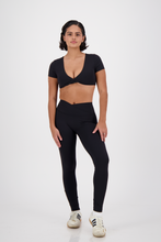Cargar imagen en el visor de la galería, Ribbon Coal Black Leggings