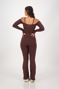 Hype Brown Long Sleeve Jumpsuit