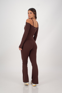 Hype Brown Long Sleeve Jumpsuit