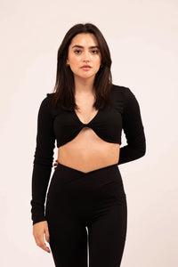 Twist Long Sleeve Black Top