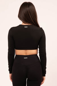 Twist Long Sleeve Black Top