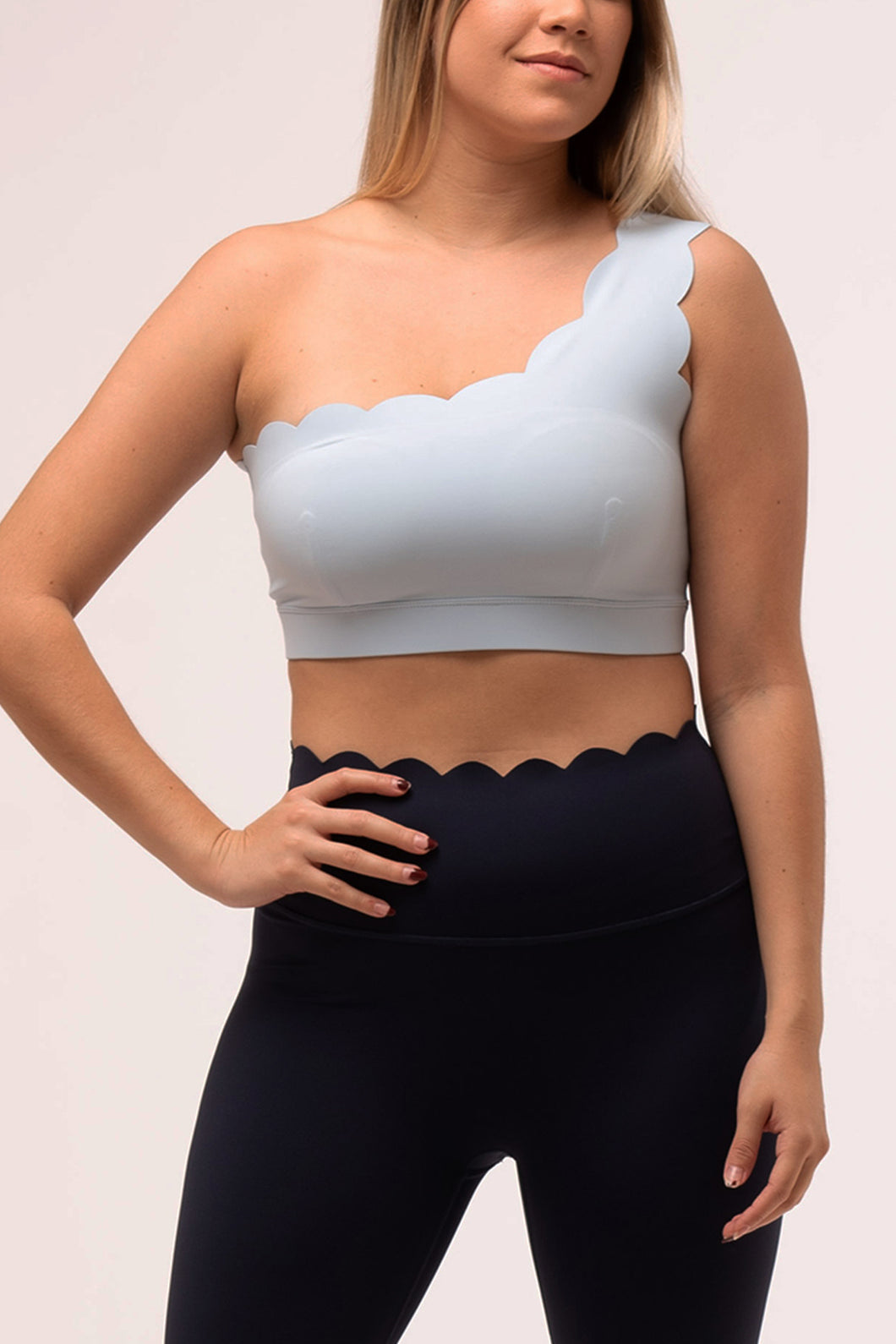 Scallop One Shoulder Blue Top