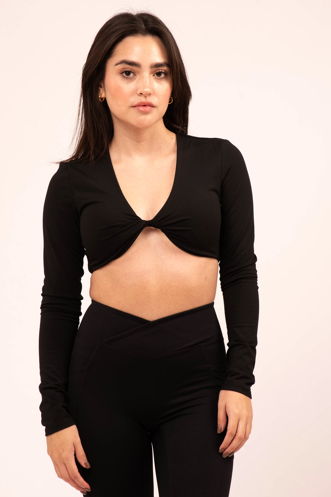 Twist Long Sleeve Black Top