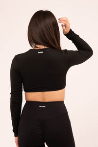 Twist Long Sleeve Black Top