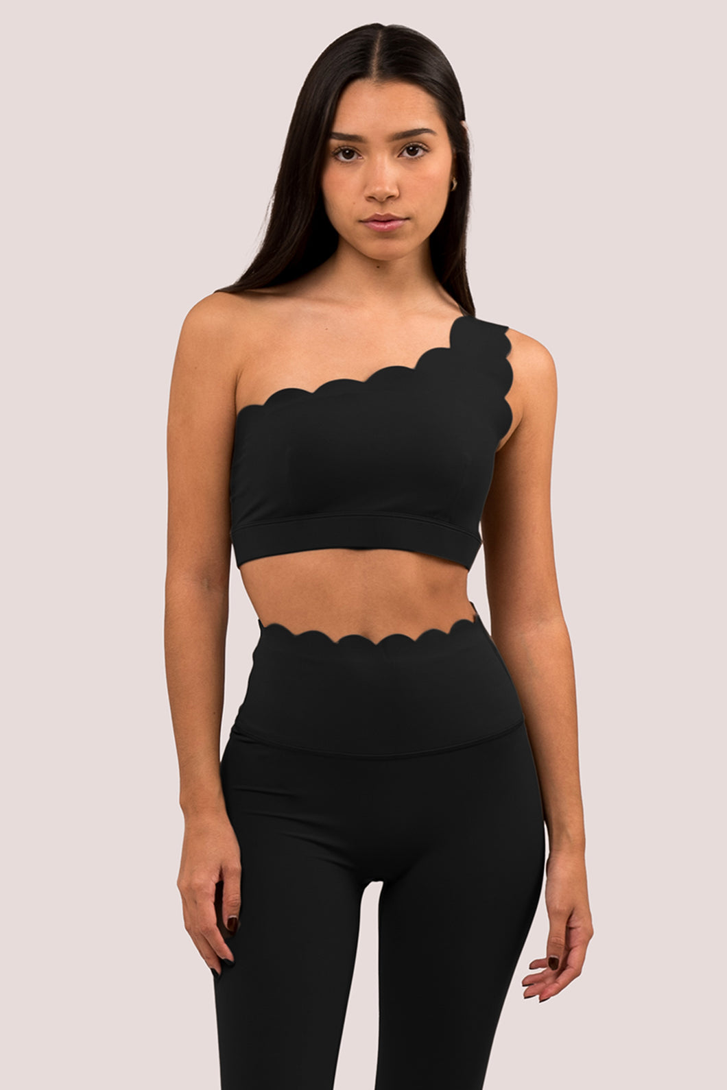 Scallop One Shoulder Black Top