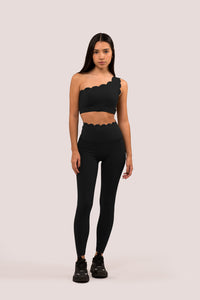 Scallop One Shoulder Black Top