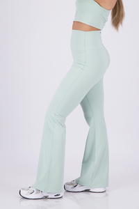 Solid  Leaf Green Flare Pants